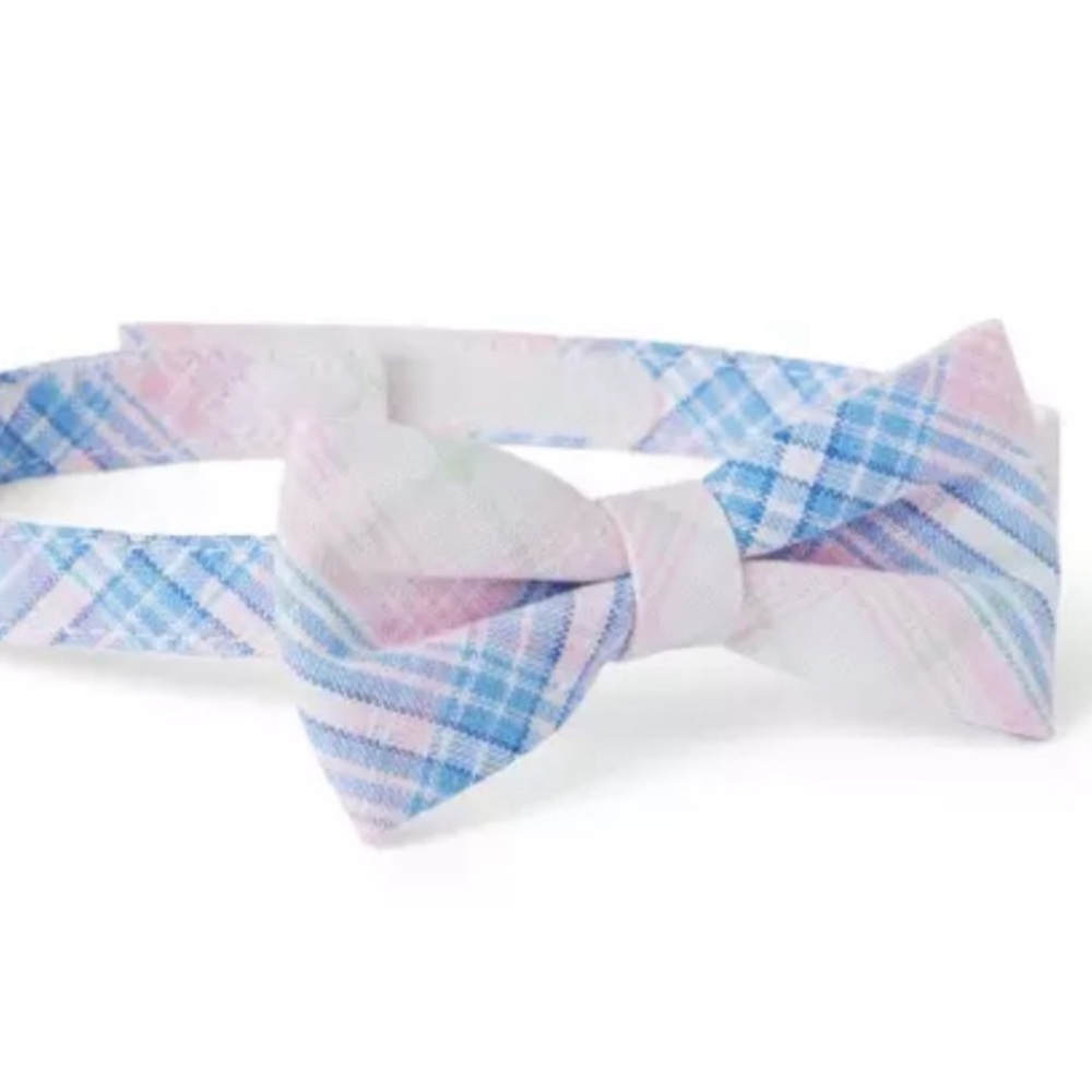 NWT New Janie and Jack PLAID LINEN-COTTON BOWTIE, Blue Sky, Pink 0-24 months